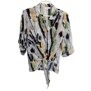 Grenier Abstract Print Tie-Front Blouse size XS